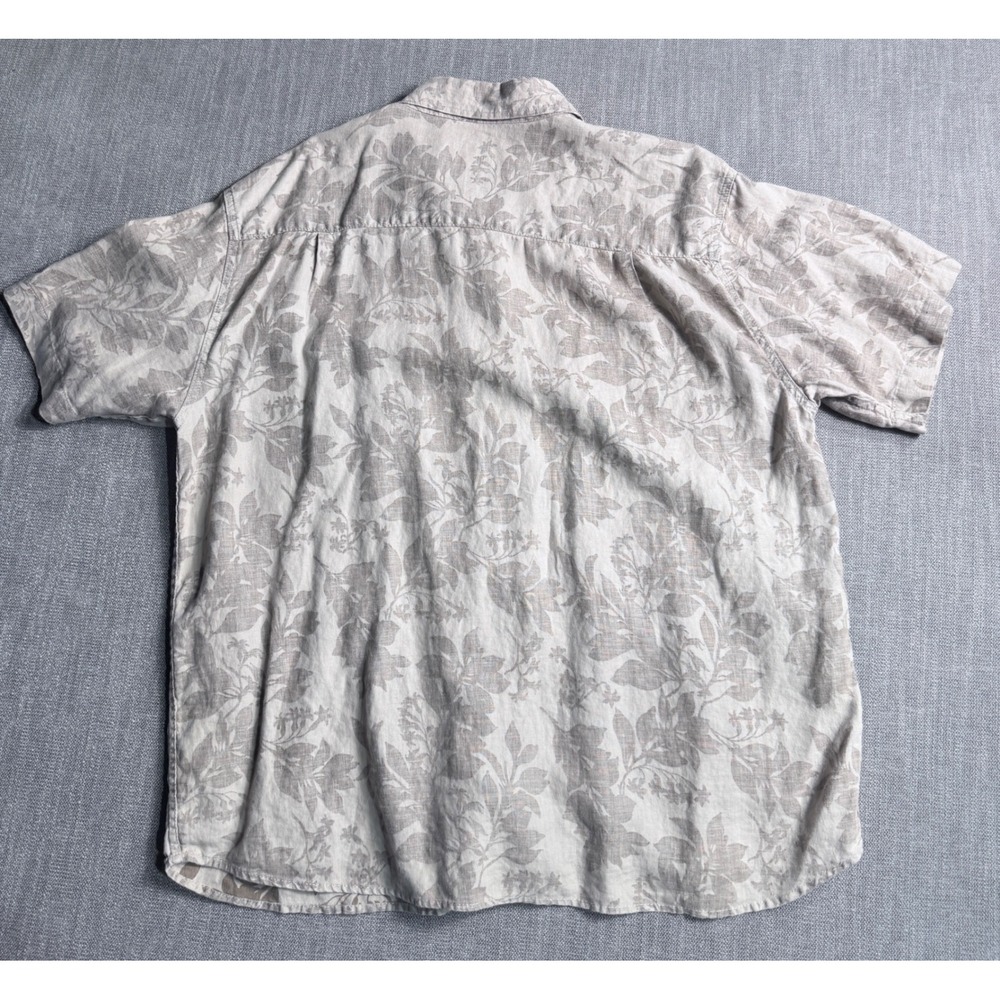 Aigle Mens XL 100% Linen Short Sleeve Button Down Shirt Floral Leaf Print Tan - Picture 3 of 3